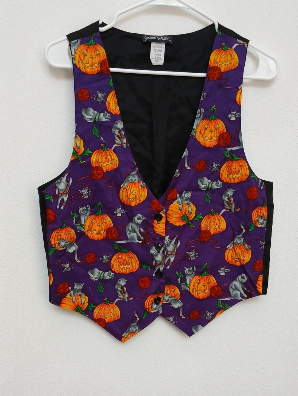 Vintage Smoke Valley Halloween Purple, Orange Vest Size Med Cats Bats Pumpkins
